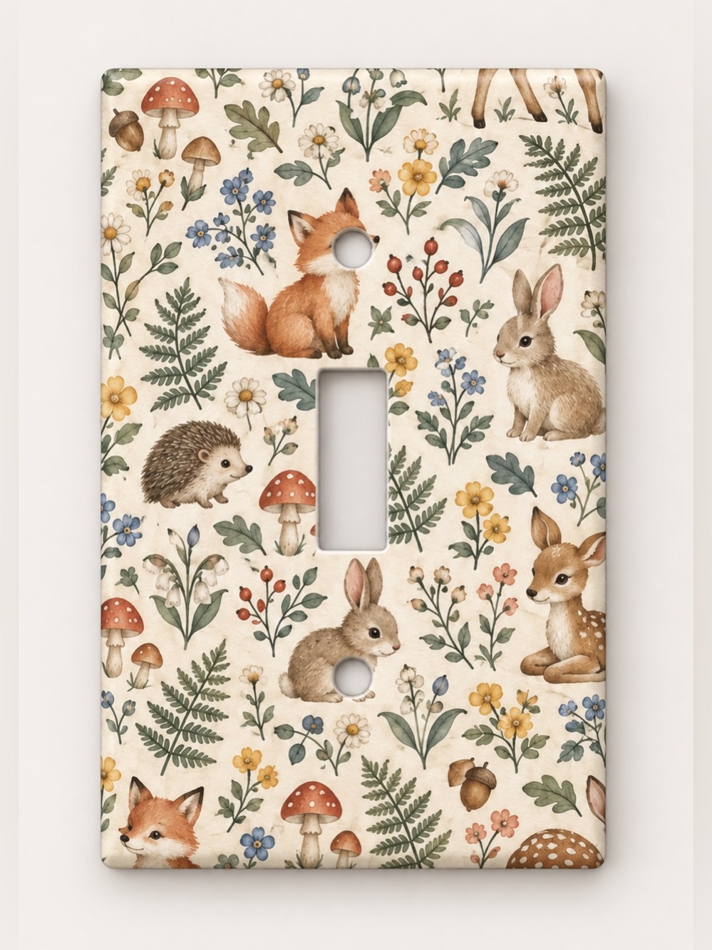 Woodland Animals Fox Bunny Fawn Hedgehog Kids Nursery Toggle Light Switch